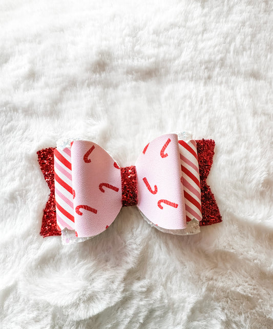 Candy Cane Faux Leather Bow